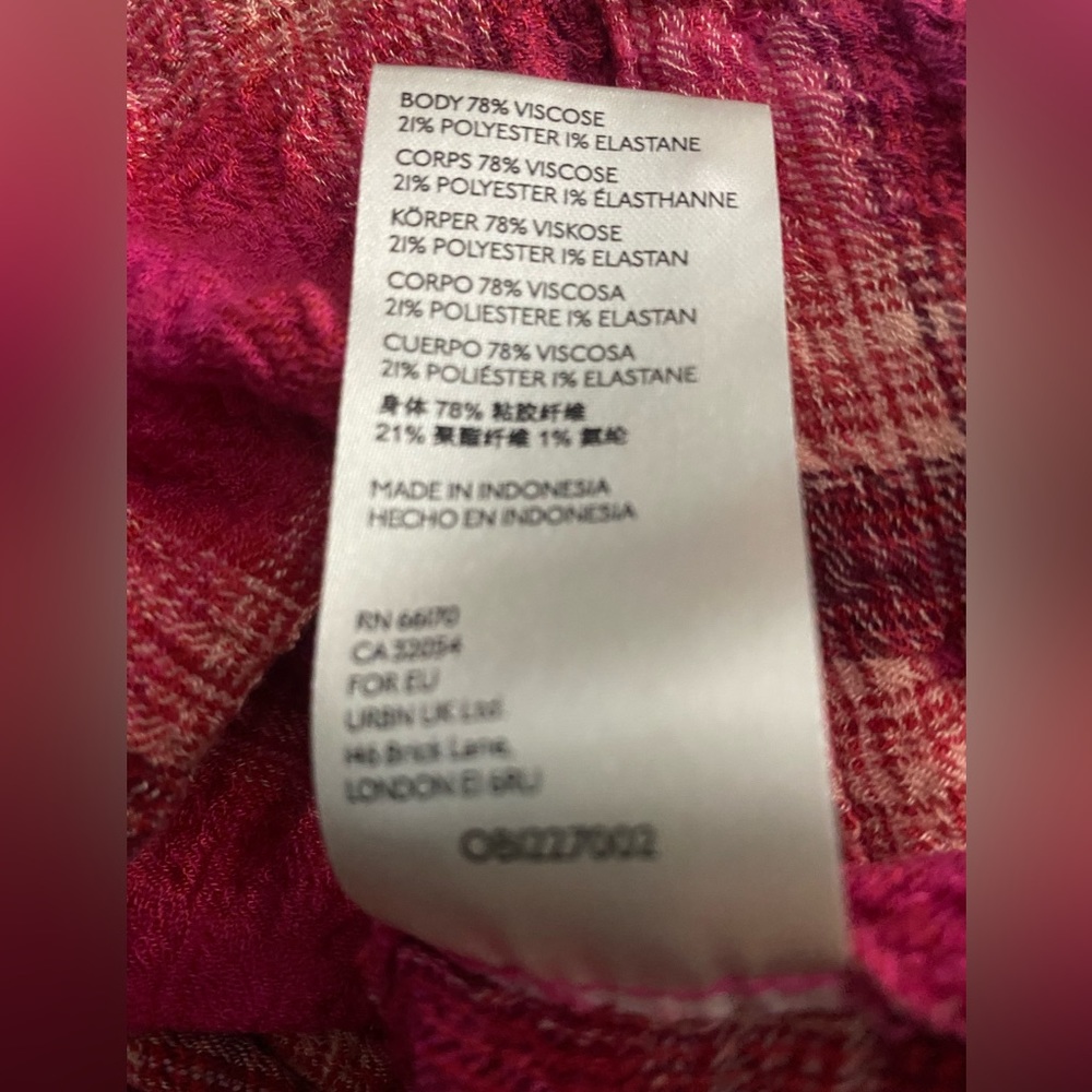 Anthropologie Pilcro Seamed Red Hot Pink Plaid Button Down Woman’s Tunic Size XS - Picture 7 of 7